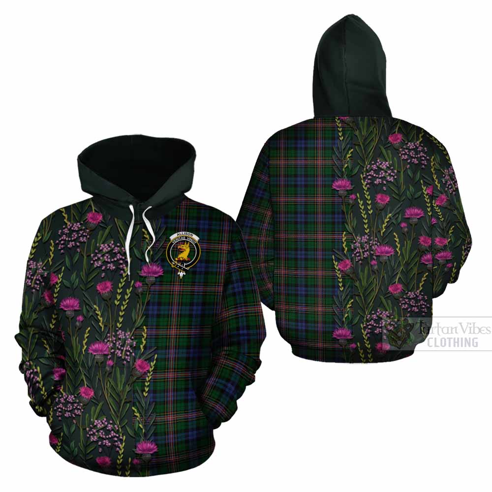 Allison Family Crest Tartan Cotton Hoodie Scottish Thistle Flower Pattern Half Style - Tartan Vibes Clothing