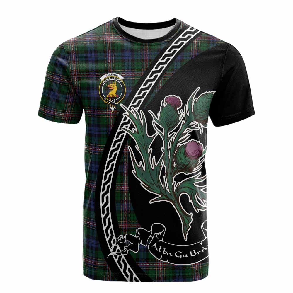Allison Family Crest Tartan Cotton T-shirt Alba Thistle Inspired - Tartan Vibes Clothing
