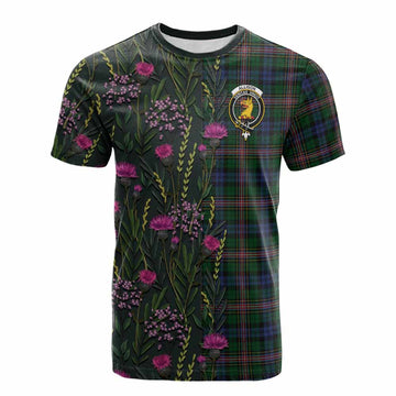 Allison Family Crest Tartan Cotton T-shirt Scottish Thistle Flower Pattern Half Style