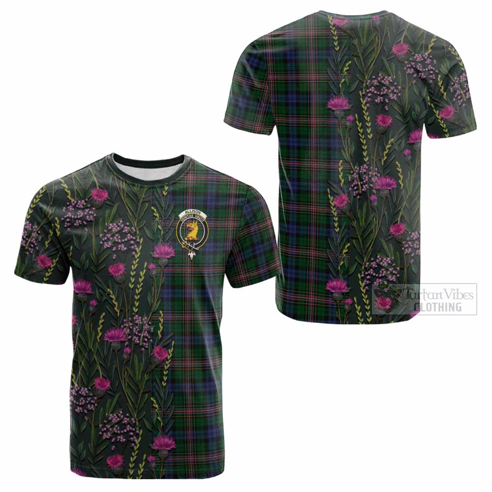 Allison Family Crest Tartan Cotton T-shirt Scottish Thistle Flower Pattern Half Style - Tartan Vibes Clothing