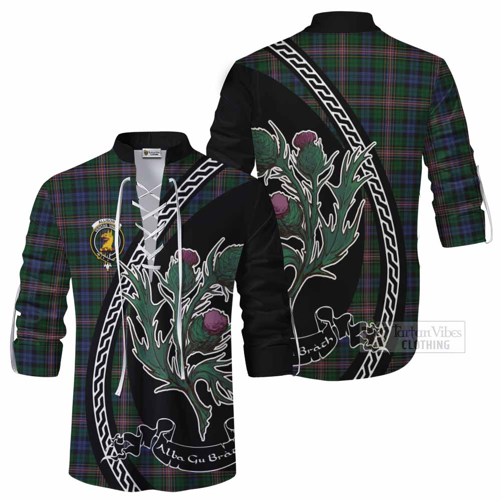 Allison Family Crest Tartan Ghillie Shirt Alba Thistle Inspired - Tartan Vibes Clothing