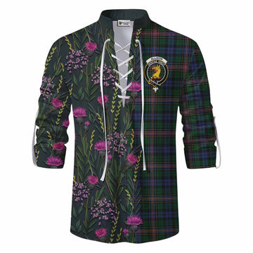 Allison Family Crest Tartan Ghillie Shirt Scottish Thistle Flower Pattern Half Style