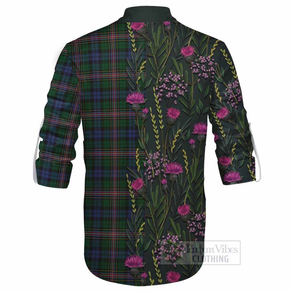 Allison Family Crest Tartan Ghillie Shirt Scottish Thistle Flower Pattern Half Style - Tartan Vibes Clothing