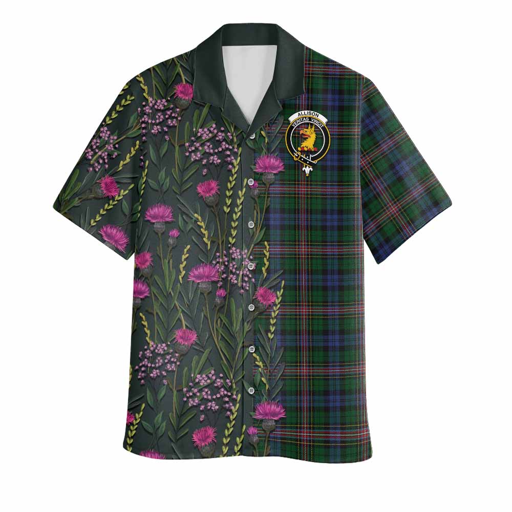 Allison Family Crest Tartan Hawaiian Shirt Scottish Thistle Flower Pattern Half Style - Tartan Vibes Clothing