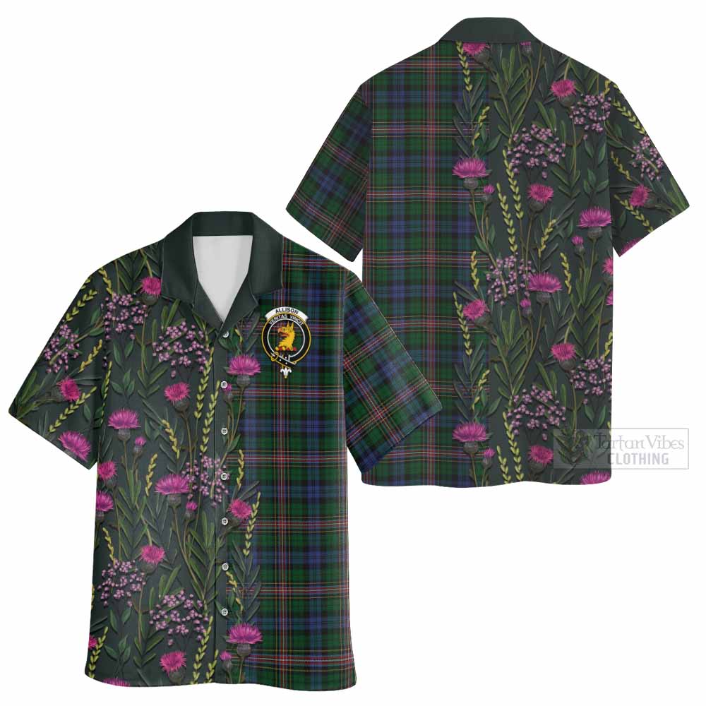 Allison Family Crest Tartan Hawaiian Shirt Scottish Thistle Flower Pattern Half Style - Tartan Vibes Clothing