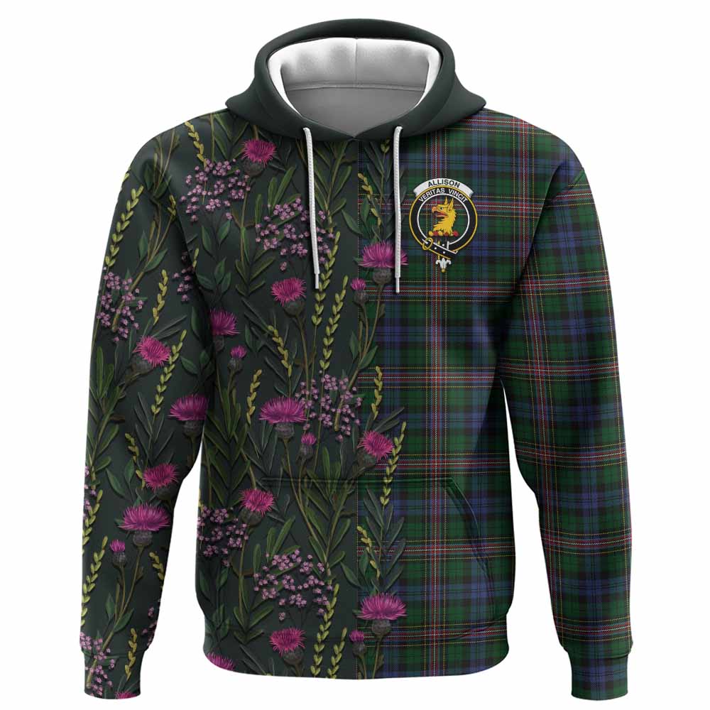 Allison Family Crest Tartan Hoodie Scottish Thistle Flower Pattern Half Style - Tartan Vibes Clothing