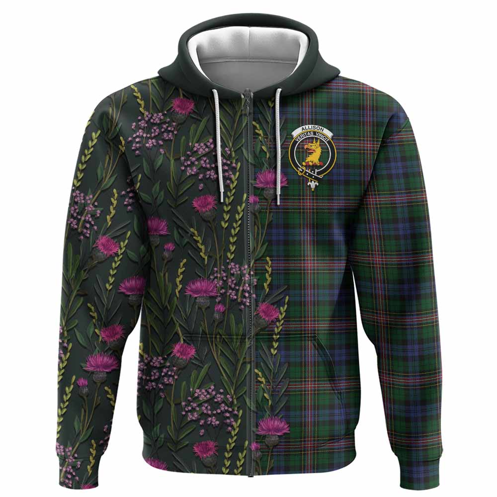 Allison Family Crest Tartan Hoodie Scottish Thistle Flower Pattern Half Style - Tartan Vibes Clothing