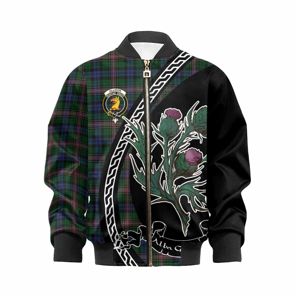 Allison Family Crest Tartan Kid Bomber Jacket Alba Thistle Inspired - Tartan Vibes Clothing