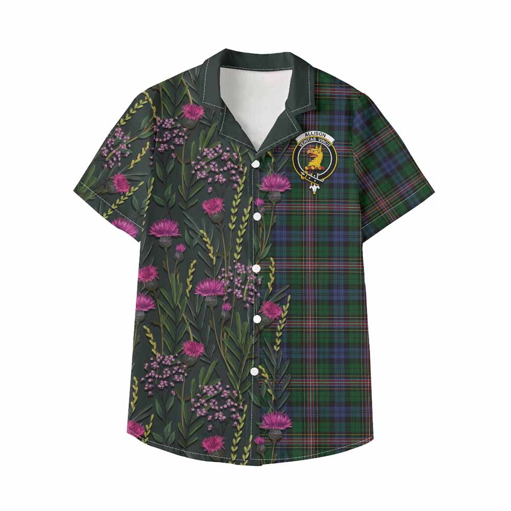 Allison Family Crest Tartan Kid Hawaiian Shirt Scottish Thistle Flower Pattern Half Style - Tartan Vibes Clothing