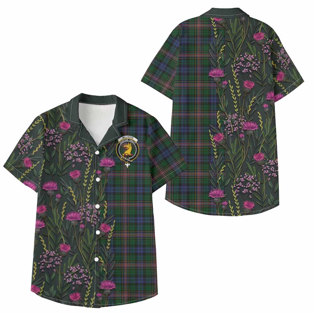 Allison Family Crest Tartan Kid Hawaiian Shirt Scottish Thistle Flower Pattern Half Style - Tartan Vibes Clothing