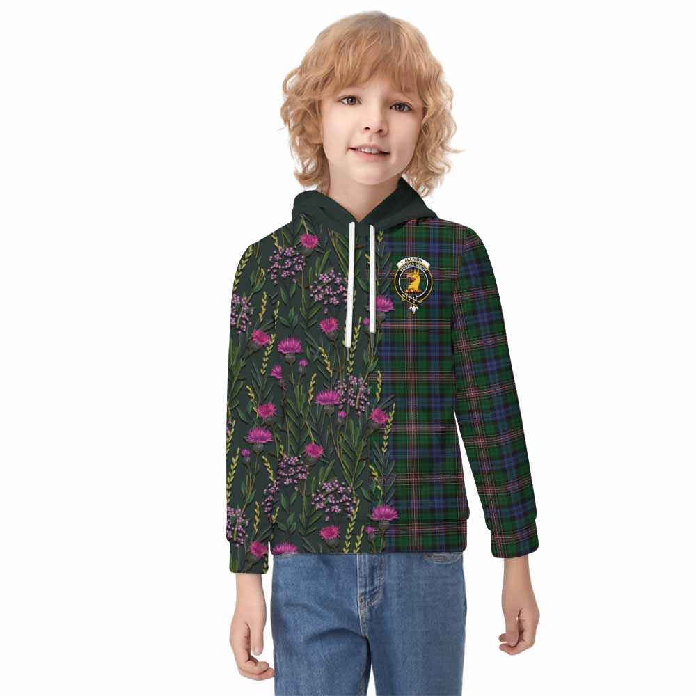Allison Family Crest Tartan Kid Hoodie Scottish Thistle Flower Pattern Half Style - Tartan Vibes Clothing