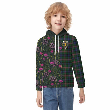 Allison Family Crest Tartan Kid Hoodie Scottish Thistle Flower Pattern Half Style