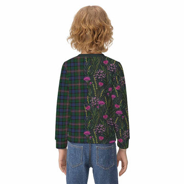 Allison Family Crest Tartan Kid Knitted Sweatshirt Scottish Thistle Flower Pattern Half Style