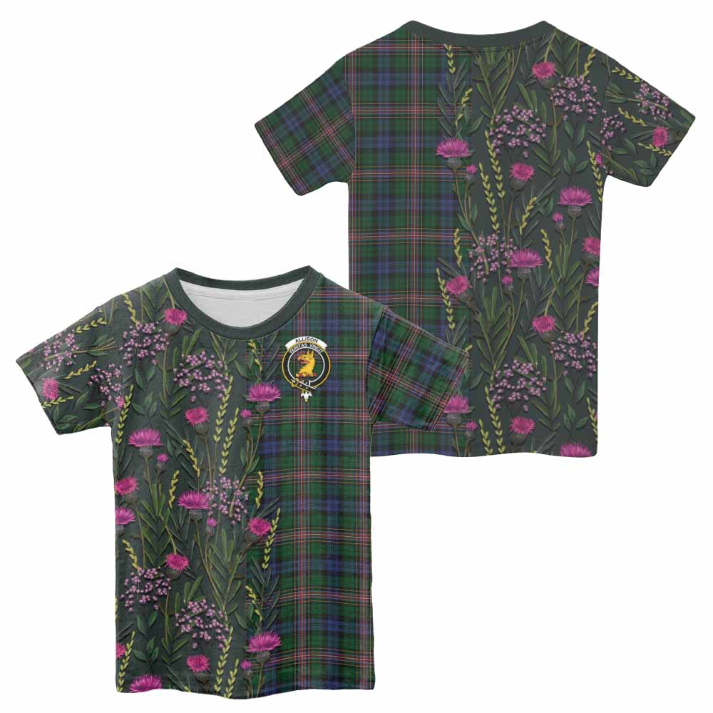 Allison Family Crest Tartan Kid T-shirt Scottish Thistle Flower Pattern Half Style - Tartan Vibes Clothing