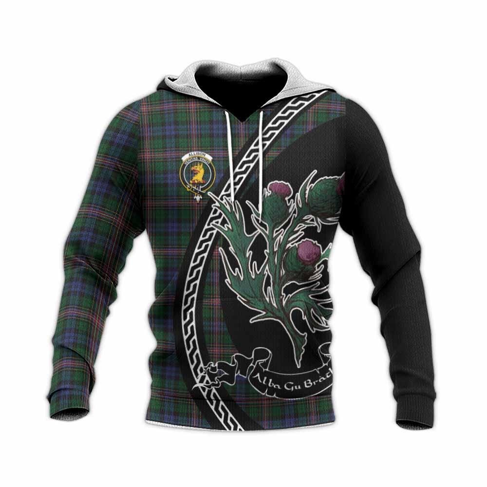 Allison Family Crest Tartan Knitted Hoodie Alba Thistle Inspired - Tartan Vibes Clothing