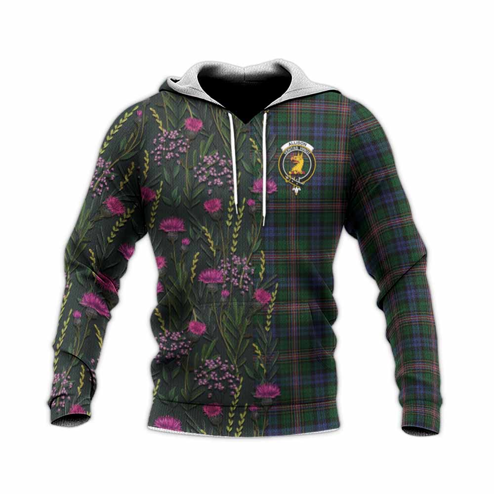 Allison Family Crest Tartan Knitted Hoodie Scottish Thistle Flower Pattern Half Style - Tartan Vibes Clothing