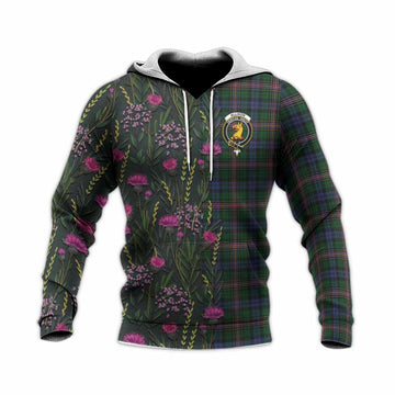 Allison Family Crest Tartan Knitted Hoodie Scottish Thistle Flower Pattern Half Style