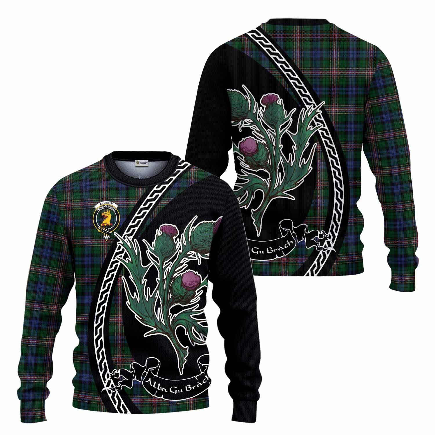 Allison Family Crest Tartan Knitted Sweater Alba Thistle Inspired - Tartan Vibes Clothing