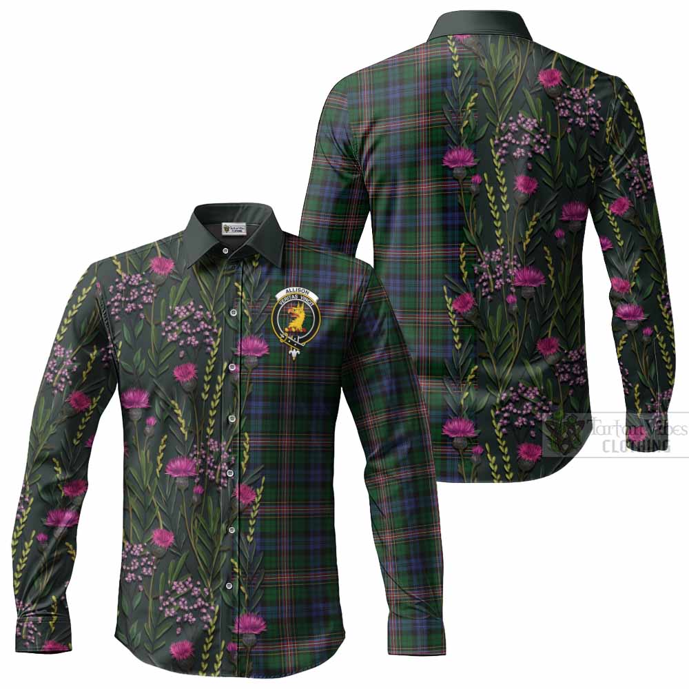 Allison Family Crest Tartan Long Sleeve Button Shirts Scottish Thistle Flower Pattern Half Style - Tartan Vibes Clothing