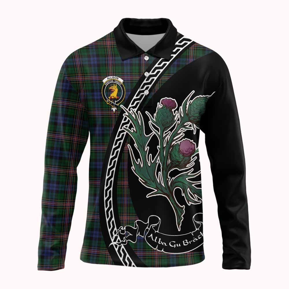 Allison Family Crest Tartan Long Sleeve Polo Shirt Alba Thistle Inspired - Tartan Vibes Clothing