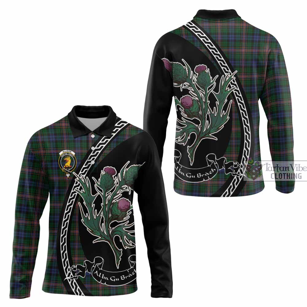 Allison Family Crest Tartan Long Sleeve Polo Shirt Alba Thistle Inspired - Tartan Vibes Clothing