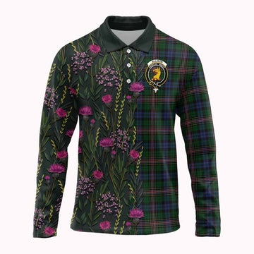 Allison Family Crest Tartan Long Sleeve Polo Shirt Scottish Thistle Flower Pattern Half Style