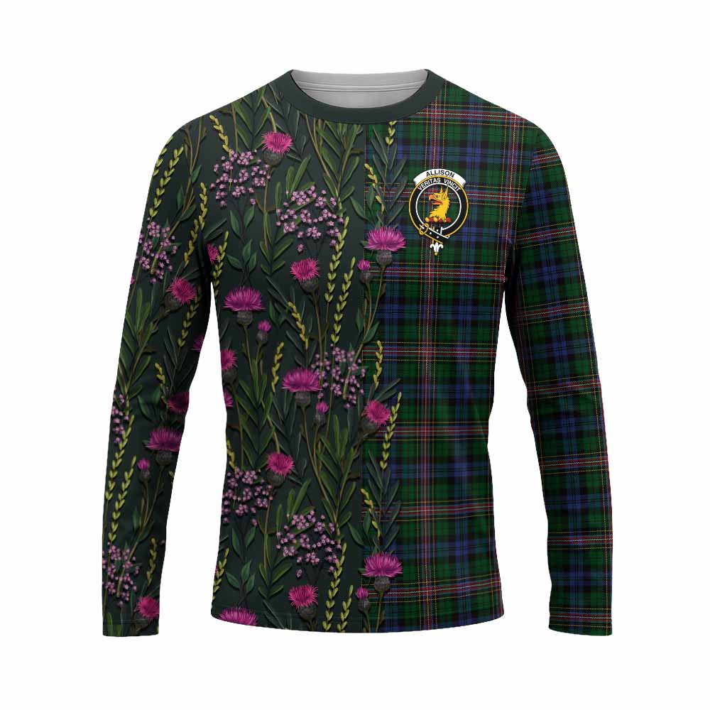 Allison Family Crest Tartan Long Sleeve T-Shirt Scottish Thistle Flower Pattern Half Style - Tartan Vibes Clothing