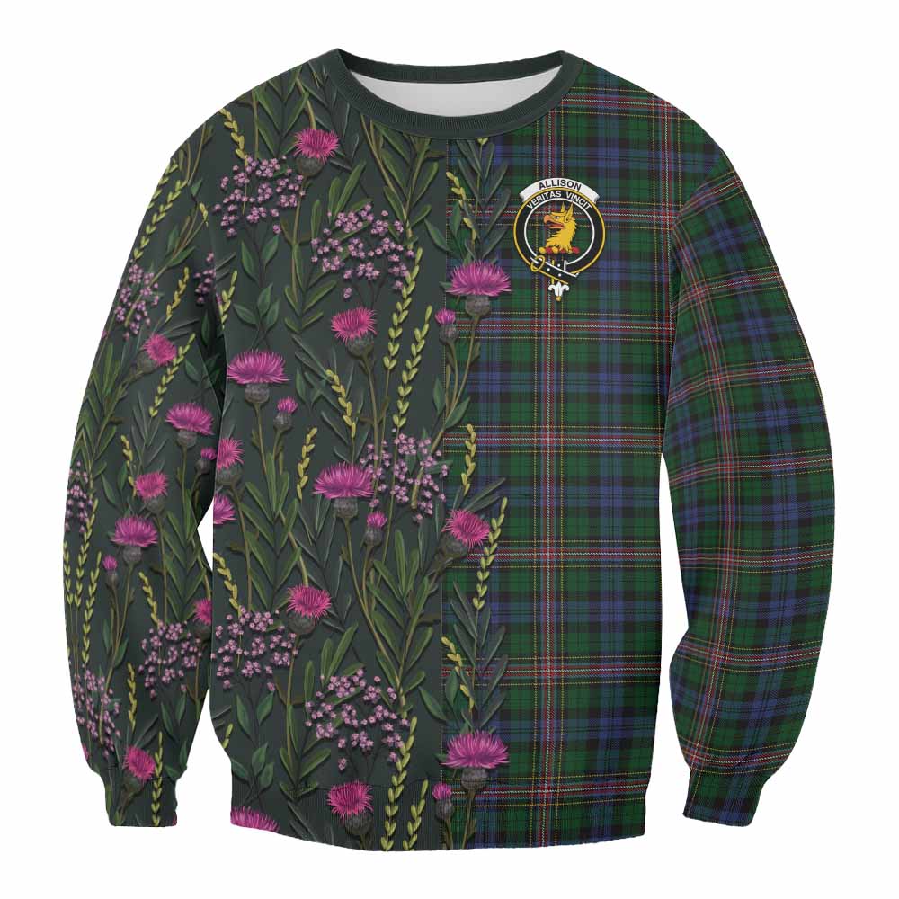 Allison Family Crest Tartan Sweatshirt Scottish Thistle Flower Pattern Half Style - Tartan Vibes Clothing