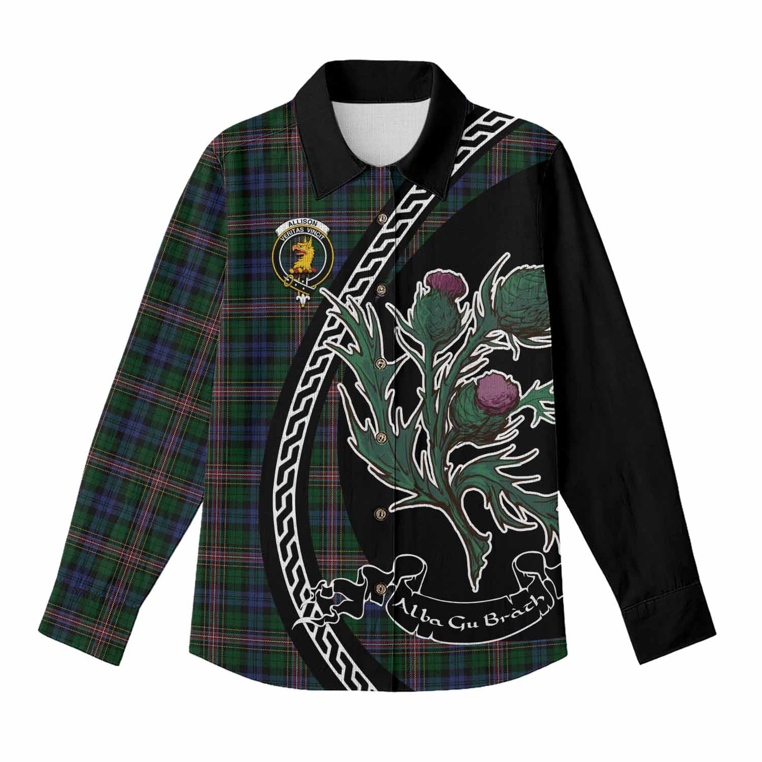 Allison Family Crest Tartan Women Casual Shirt Alba Thistle Inspired - Tartan Vibes Clothing