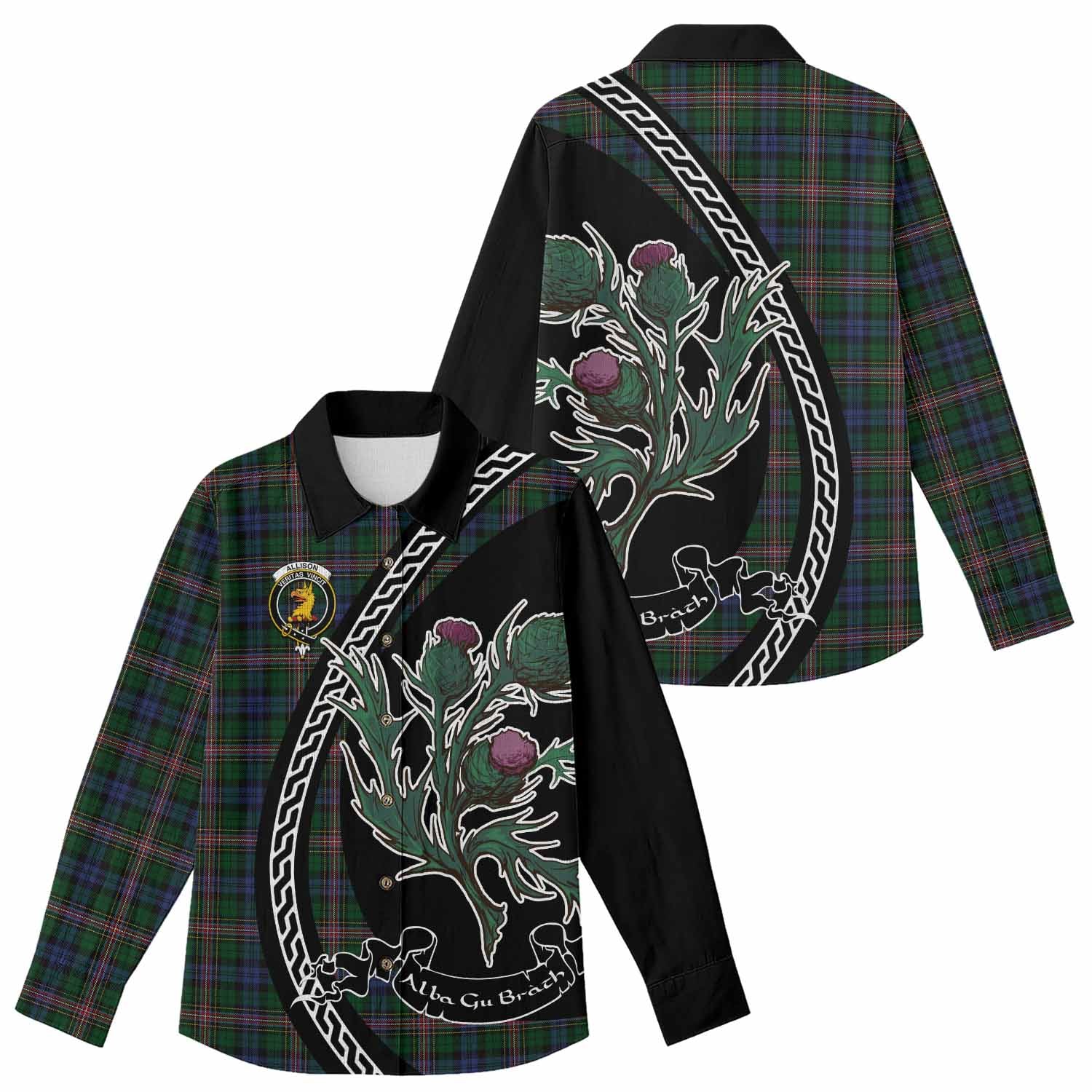 Allison Family Crest Tartan Women Casual Shirt Alba Thistle Inspired - Tartan Vibes Clothing