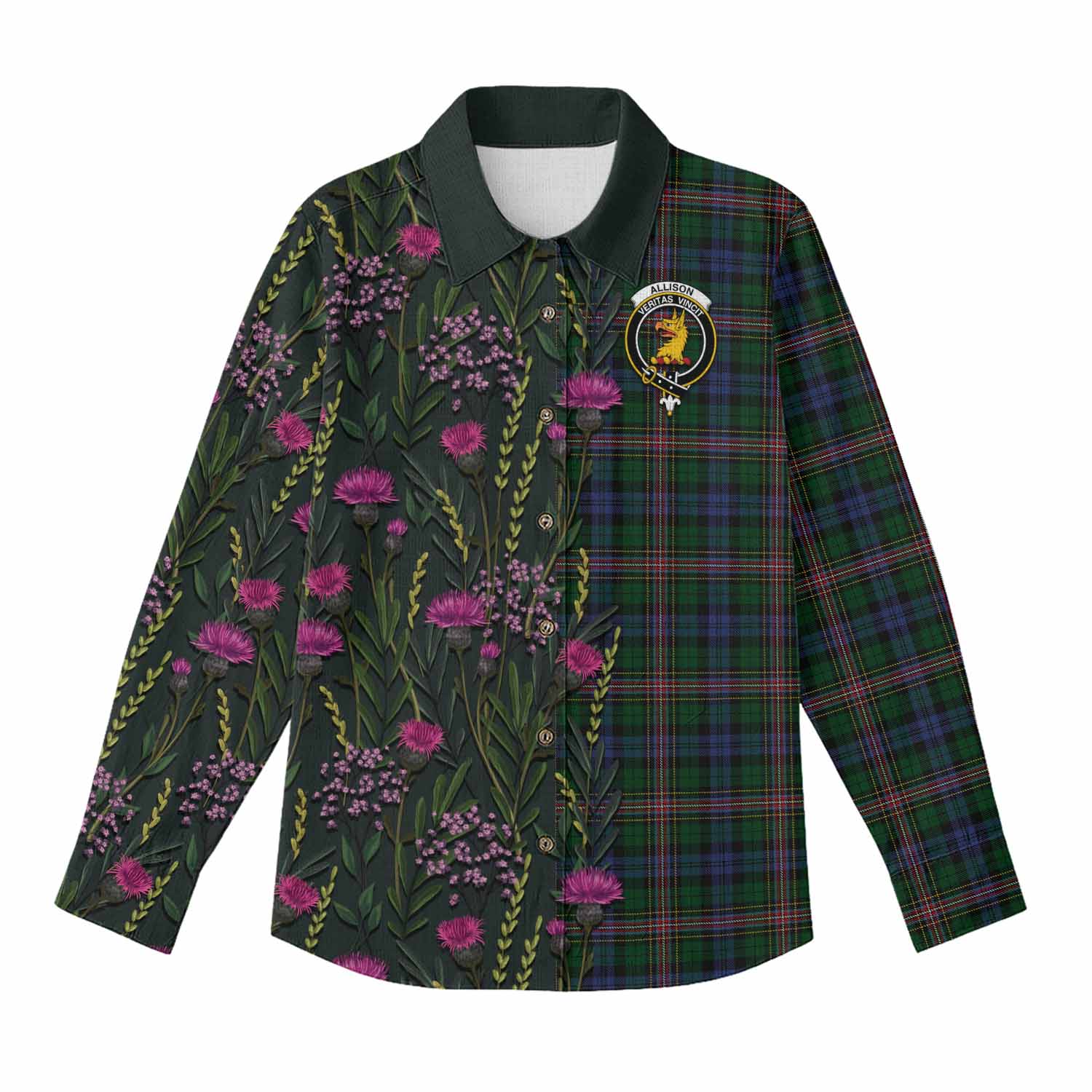 Allison Family Crest Tartan Women Casual Shirt Scottish Thistle Flower Pattern Half Style - Tartan Vibes Clothing