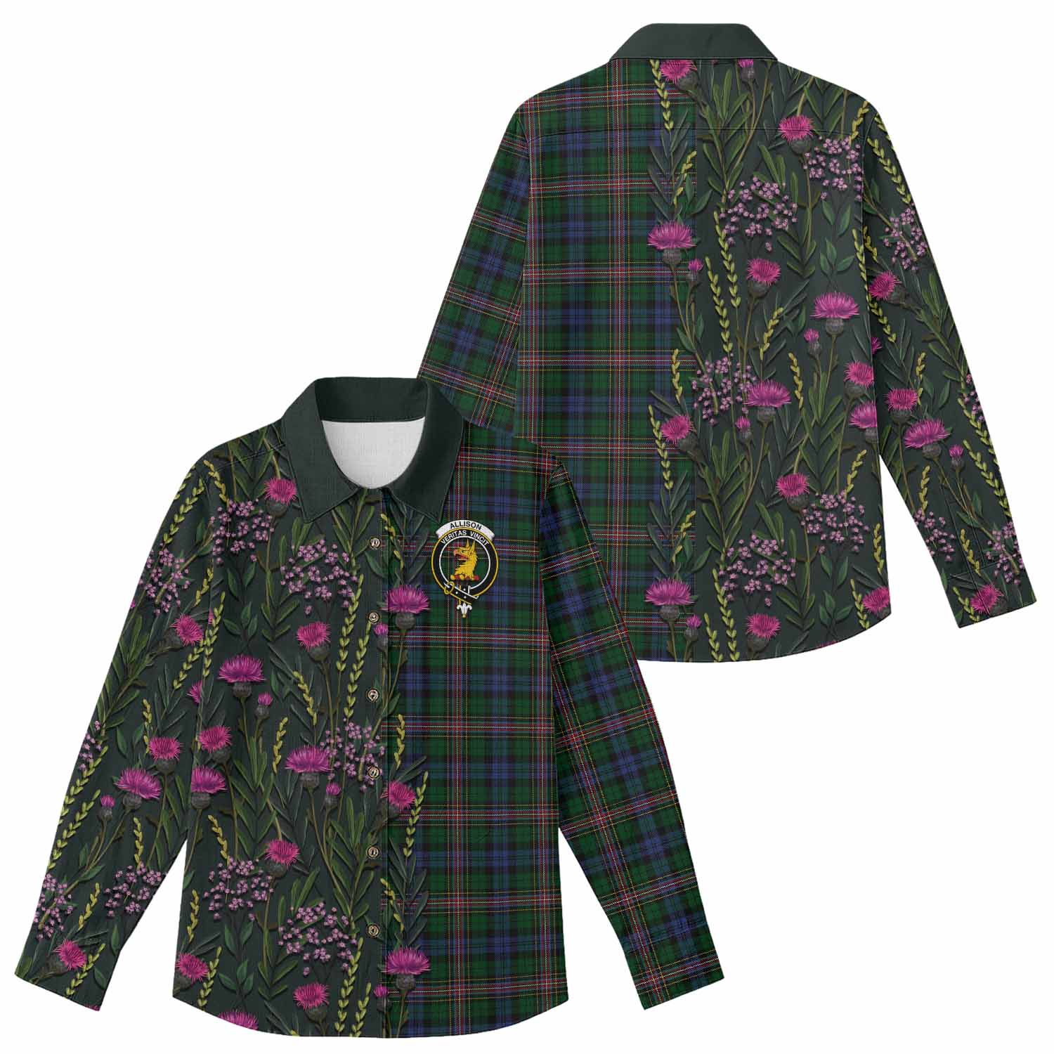 Allison Family Crest Tartan Women Casual Shirt Scottish Thistle Flower Pattern Half Style - Tartan Vibes Clothing