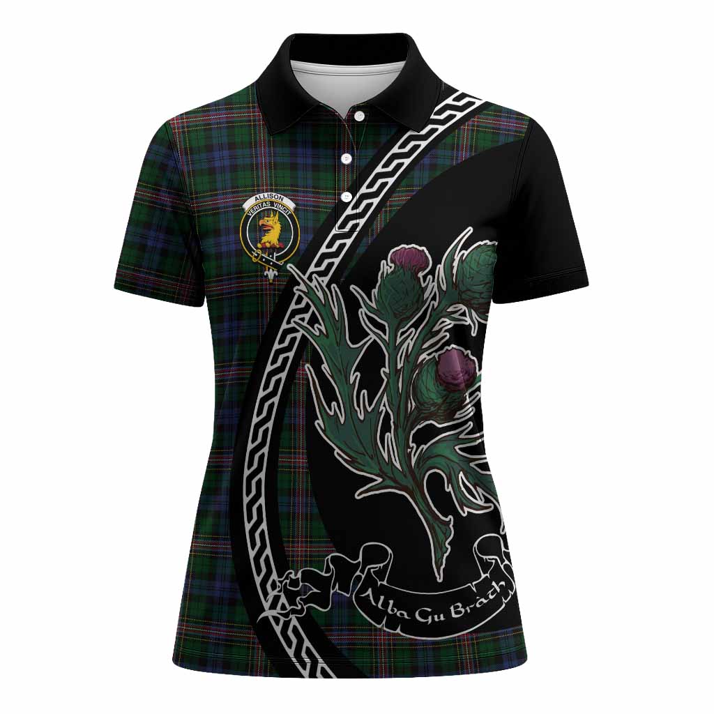 Allison Family Crest Tartan Women Polo Shirt Alba Thistle Inspired - Tartan Vibes Clothing