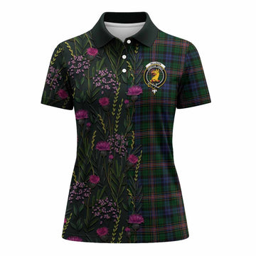 Allison Family Crest Tartan Women Polo Shirt Scottish Thistle Flower Pattern Half Style