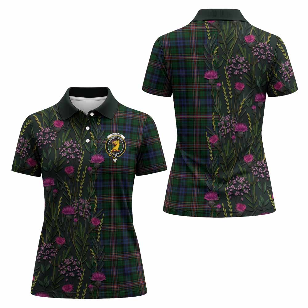 Allison Family Crest Tartan Women Polo Shirt Scottish Thistle Flower Pattern Half Style - Tartan Vibes Clothing