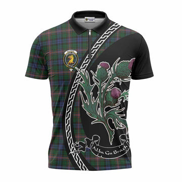 Allison Family Crest Tartan Zipper Polo Shirt Alba Thistle Inspired