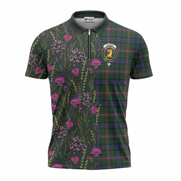 Allison Family Crest Tartan Zipper Polo Shirt Scottish Thistle Flower Pattern Half Style