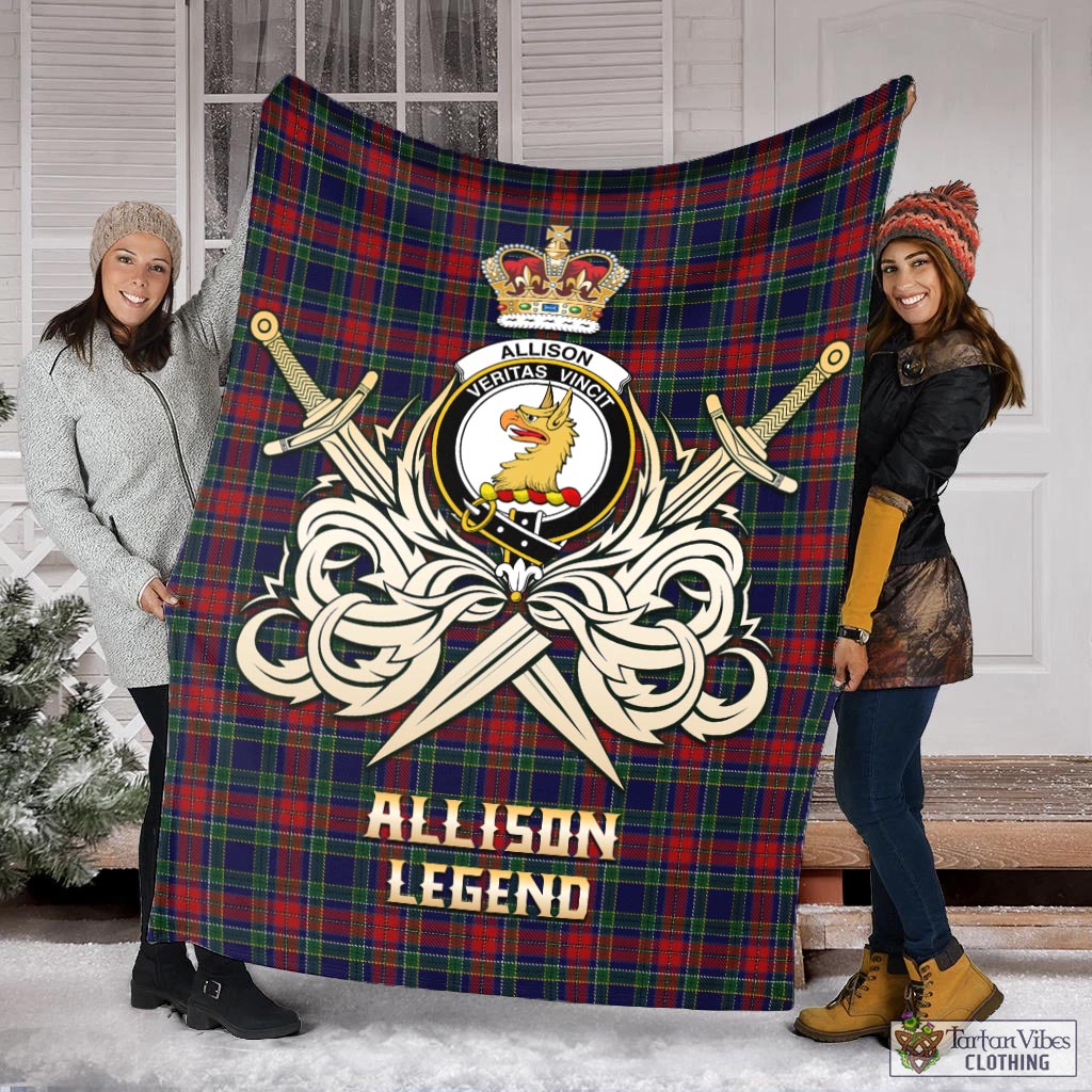Tartan Vibes Clothing Allison Red Tartan Blanket with Clan Crest and the Golden Sword of Courageous Legacy