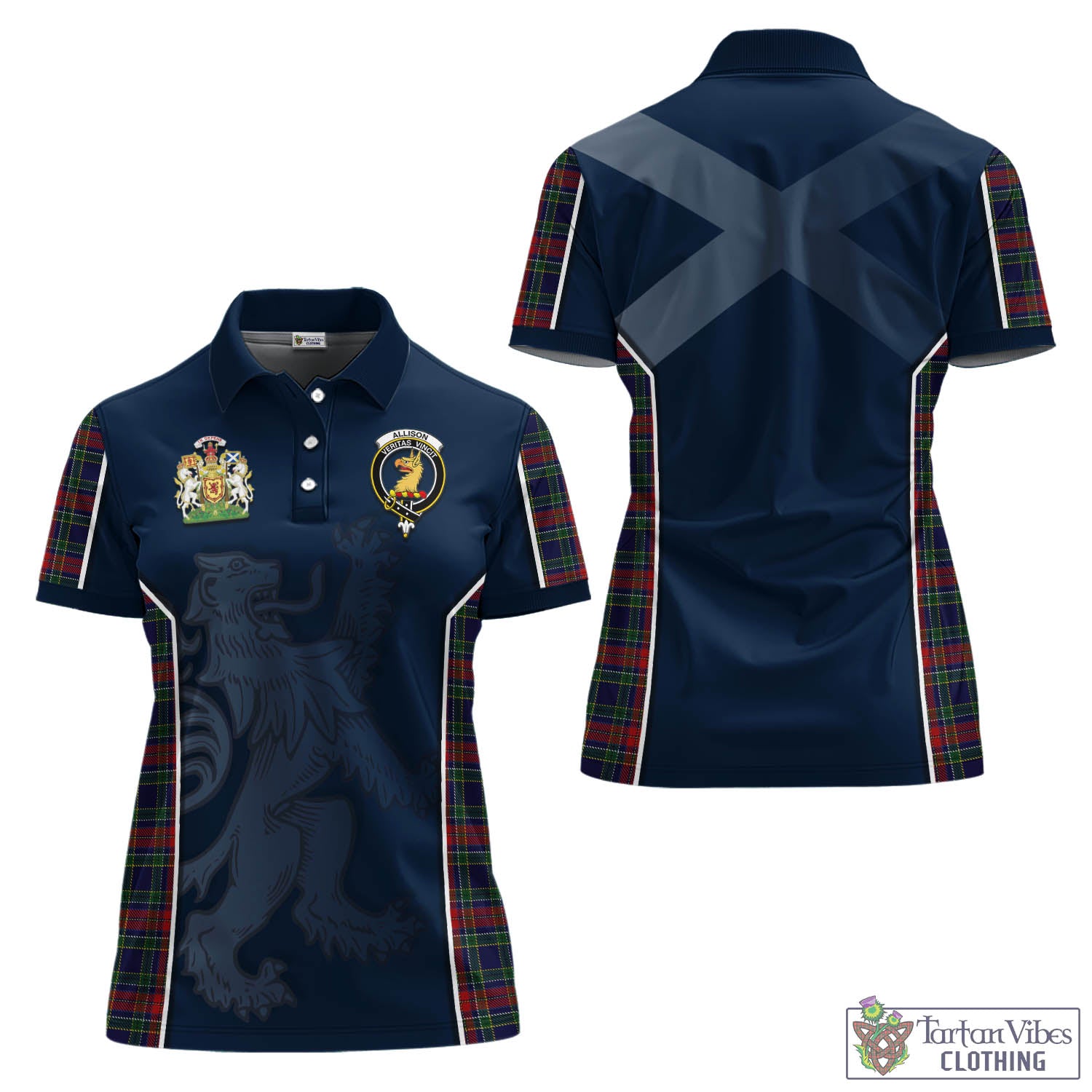 Tartan Vibes Clothing Allison Red Tartan Women's Polo Shirt with Family Crest and Lion Rampant Vibes Sport Style