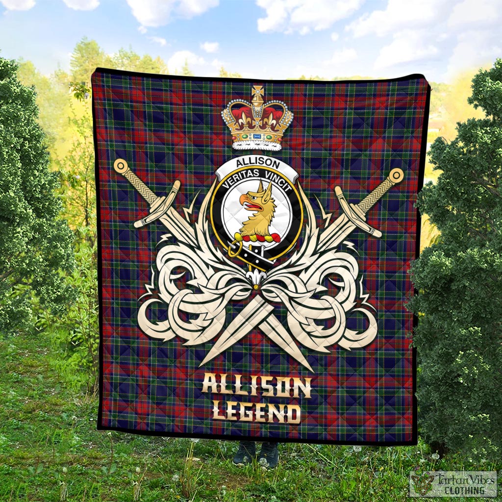 Tartan Vibes Clothing Allison Red Tartan Quilt with Clan Crest and the Golden Sword of Courageous Legacy