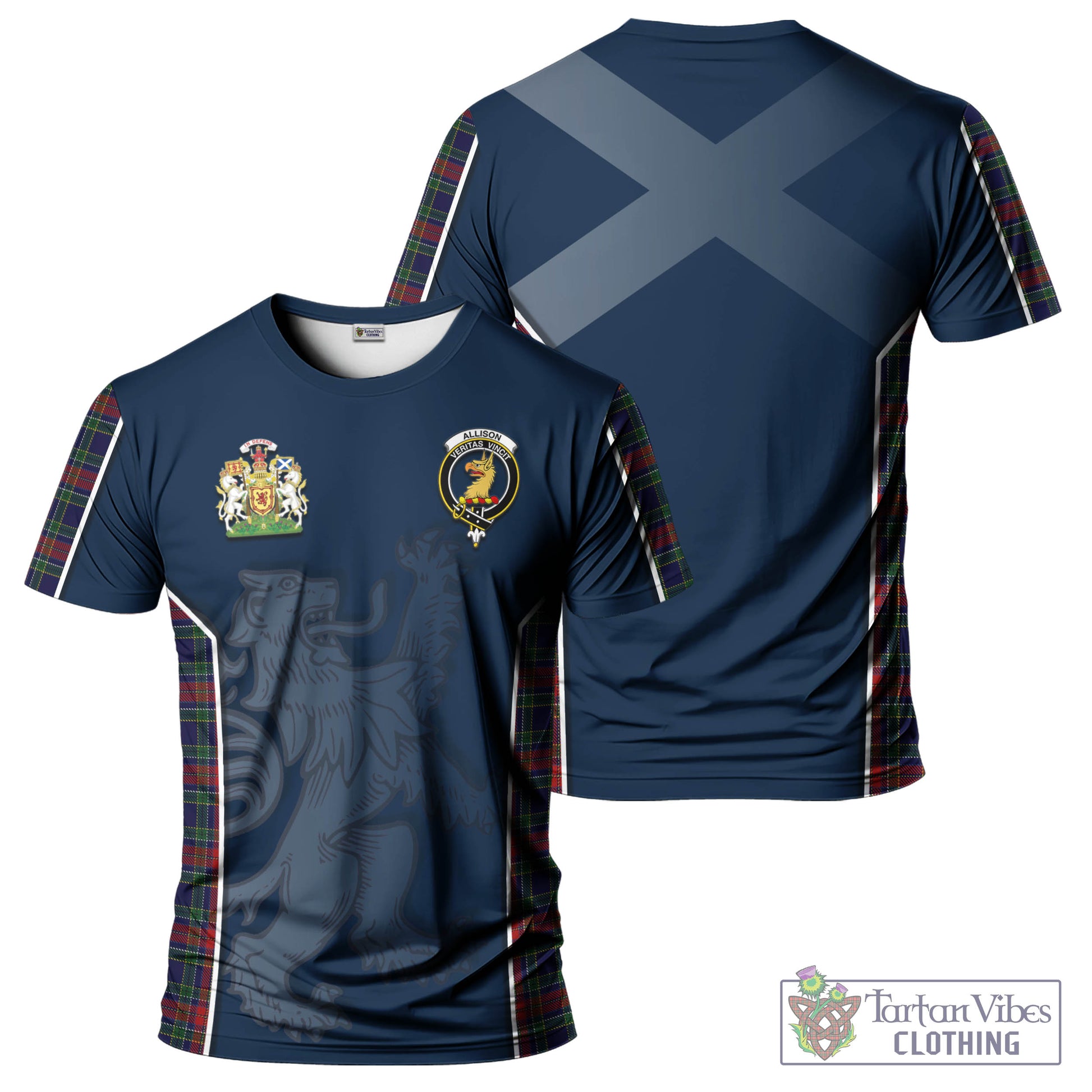 Tartan Vibes Clothing Allison Red Tartan T-Shirt with Family Crest and Lion Rampant Vibes Sport Style