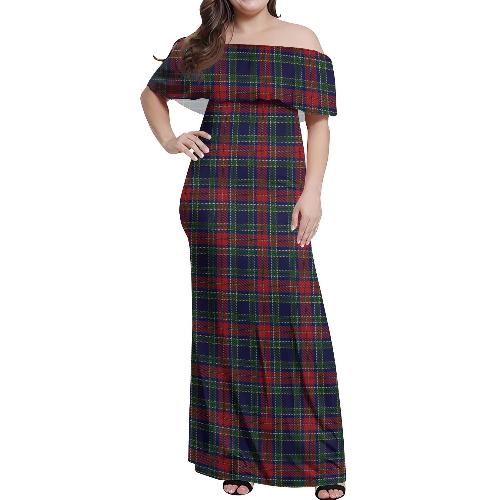Allison Red Tartan Off Shoulder Long Dress Women's Dress - Tartanvibesclothing