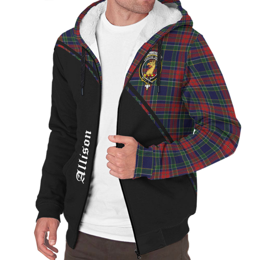 Allison Red Tartan Sherpa Hoodie with Family Crest Curve Style Unisex - Tartanvibesclothing