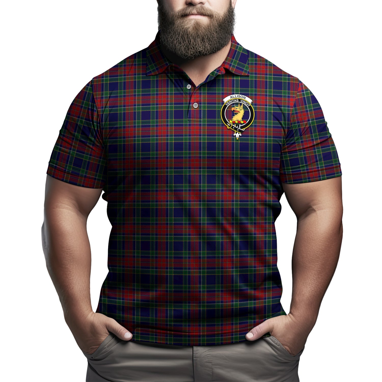 Allison Red Tartan Men's Polo Shirt with Family Crest - Tartanvibesclothing