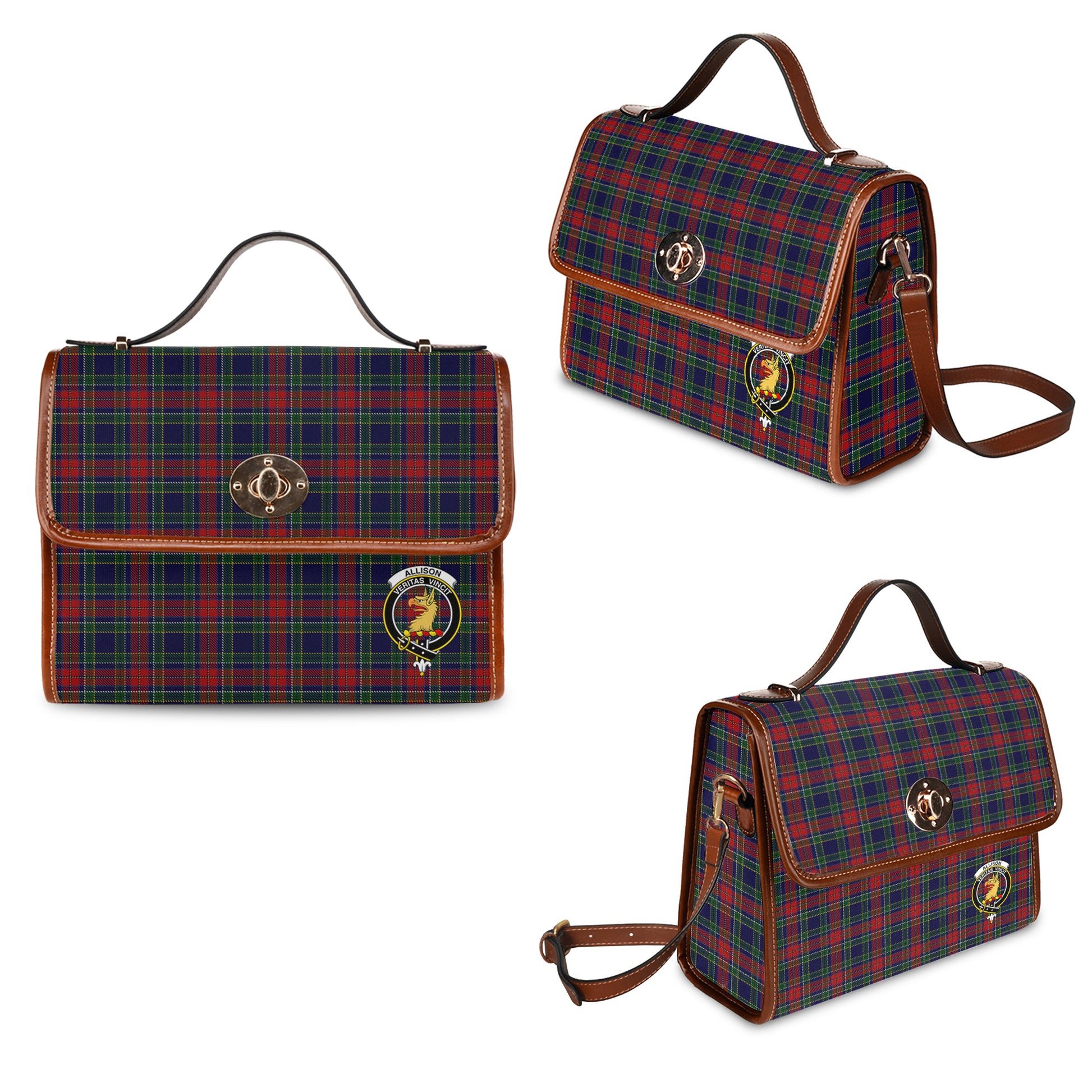 Allison Red Tartan Leather Strap Waterproof Canvas Bag with Family Crest One Size 34cm * 42cm (13.4" x 16.5") - Tartanvibesclothing