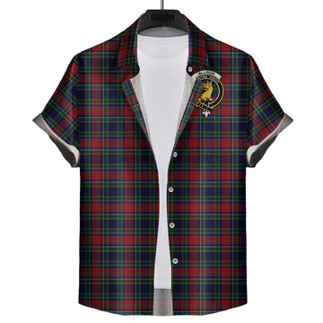 Allison Red Tartan Short Sleeve Button Down Shirt with Family Crest