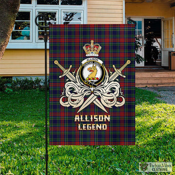 Allison Red Tartan Flag with Clan Crest and the Golden Sword of Courageous Legacy