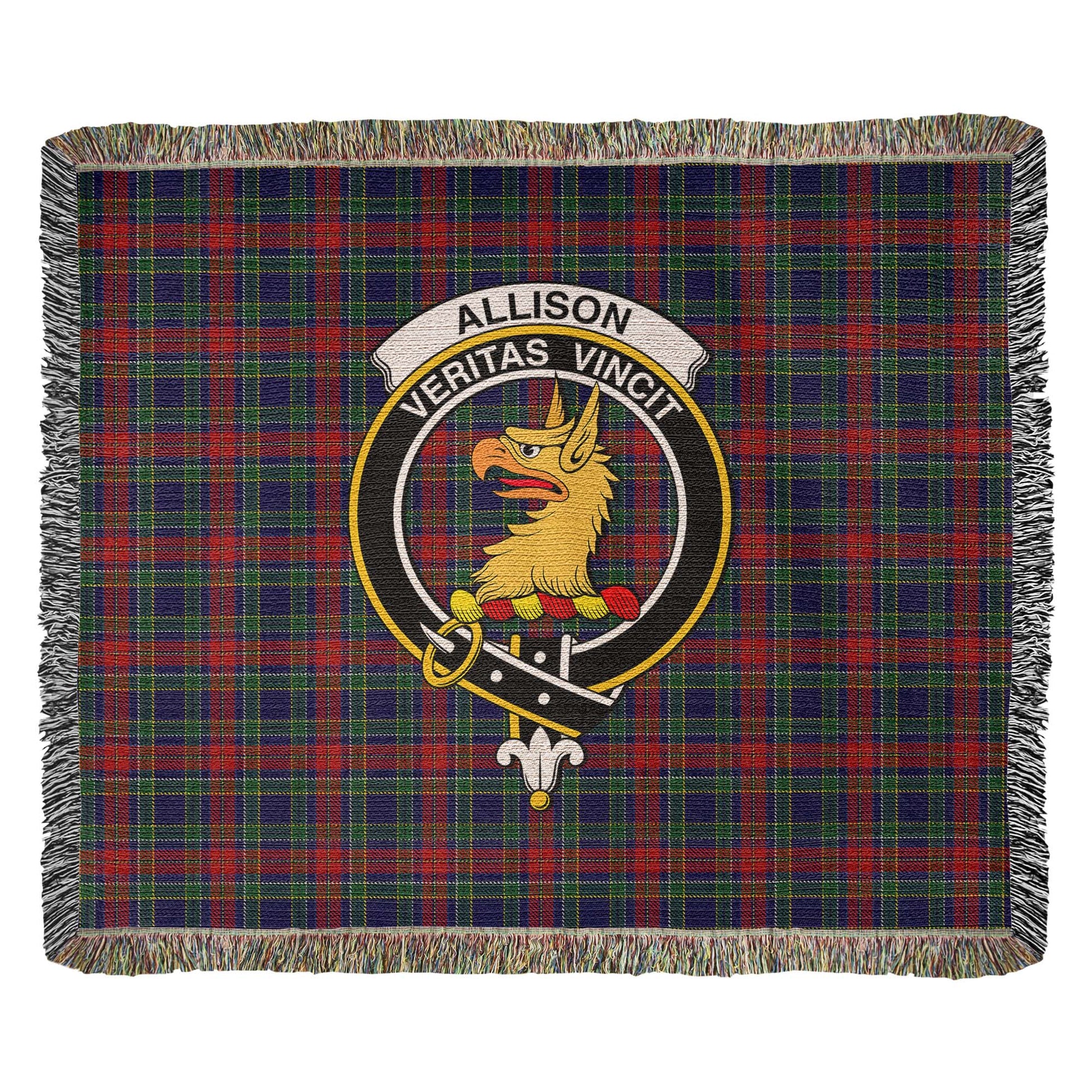 Tartan Vibes Clothing Allison Red Tartan Woven Blanket with Family Crest