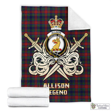 Allison Red Tartan Blanket with Clan Crest and the Golden Sword of Courageous Legacy