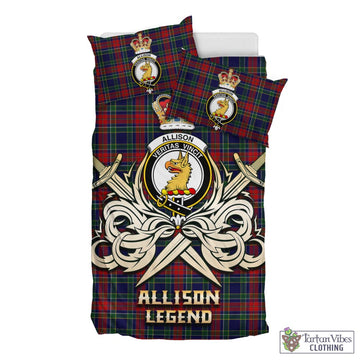 Allison Red Tartan Bedding Set with Clan Crest and the Golden Sword of Courageous Legacy